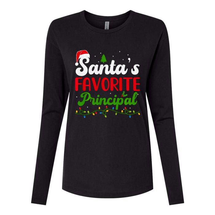 Funny SantaS Favorite Principal Christmas Santa Hat Lights Long Sleeve Womens Cotton Relaxed Long Sleeve T-Shirt