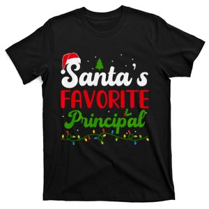 Funny SantaS Favorite Principal Christmas Santa Hat Lights Long Sleeve T-Shirt