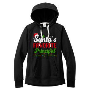 Funny SantaS Favorite Principal Christmas Santa Hat Lights Long Sleeve Women's Fleece Hoodie