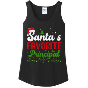 Funny SantaS Favorite Principal Christmas Santa Hat Lights Long Sleeve Ladies Essential Tank