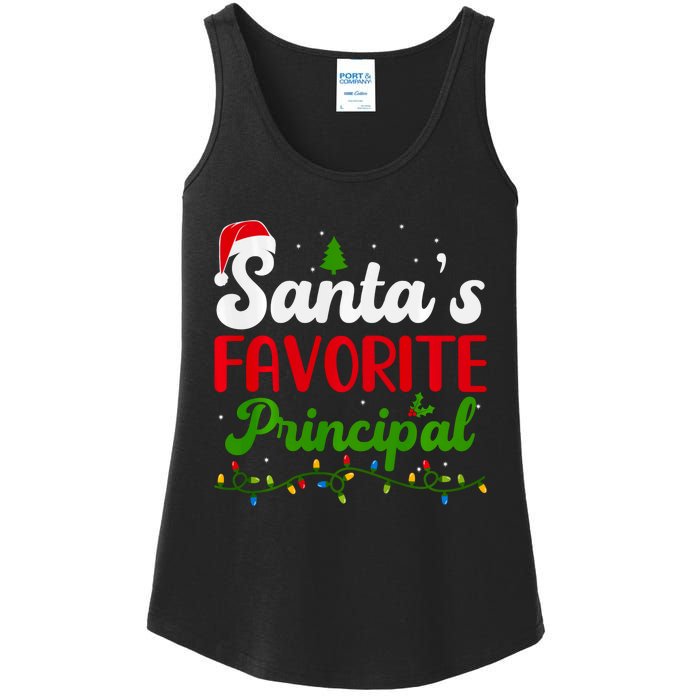 Funny SantaS Favorite Principal Christmas Santa Hat Lights Long Sleeve Ladies Essential Tank