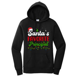 Funny SantaS Favorite Principal Christmas Santa Hat Lights Long Sleeve Women's Pullover Hoodie