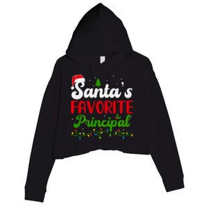 Funny SantaS Favorite Principal Christmas Santa Hat Lights Long Sleeve Crop Fleece Hoodie