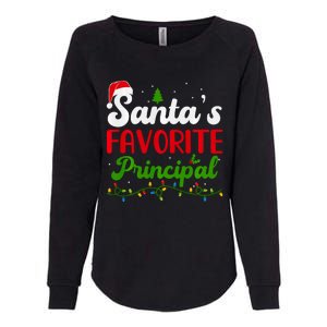 Funny SantaS Favorite Principal Christmas Santa Hat Lights Long Sleeve Womens California Wash Sweatshirt