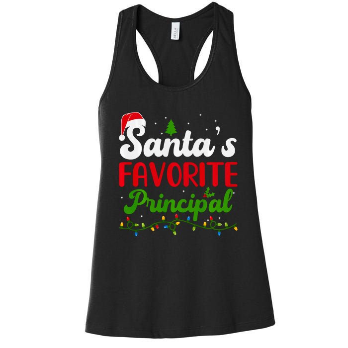 Funny SantaS Favorite Principal Christmas Santa Hat Lights Long Sleeve Women's Racerback Tank