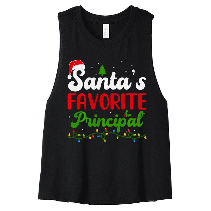 Funny SantaS Favorite Principal Christmas Santa Hat Lights Long Sleeve Women's Racerback Cropped Tank