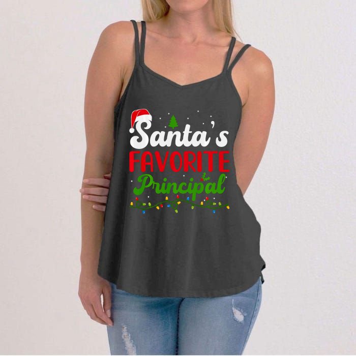 Funny SantaS Favorite Principal Christmas Santa Hat Lights Long Sleeve Women's Strappy Tank