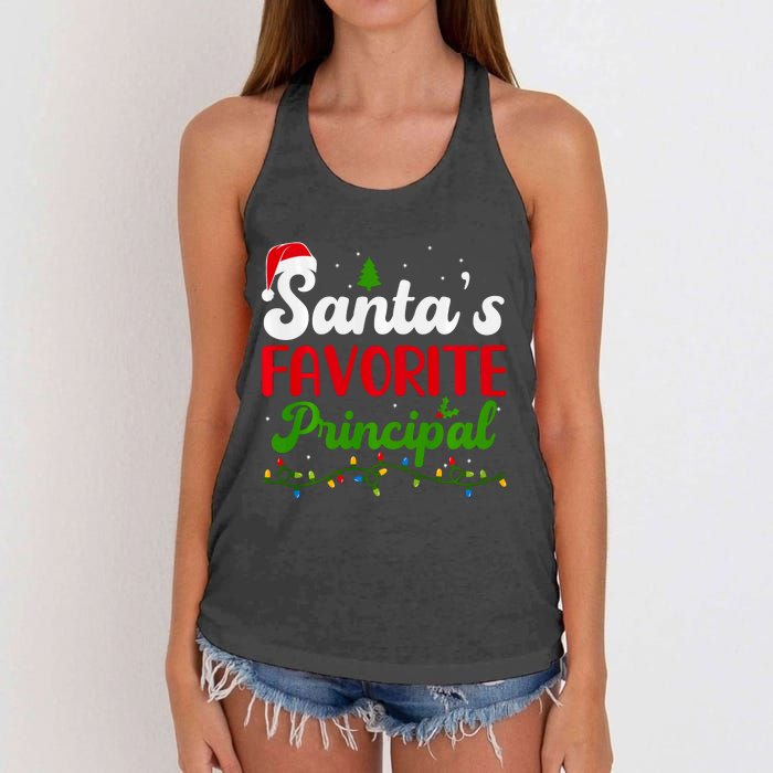 Funny SantaS Favorite Principal Christmas Santa Hat Lights Long Sleeve Women's Knotted Racerback Tank