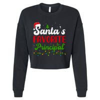 Funny SantaS Favorite Principal Christmas Santa Hat Lights Long Sleeve Cropped Pullover Crew