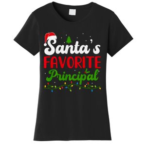 Funny SantaS Favorite Principal Christmas Santa Hat Lights Long Sleeve Women's T-Shirt