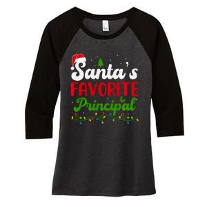 Funny SantaS Favorite Principal Christmas Santa Hat Lights Long Sleeve Women's Tri-Blend 3/4-Sleeve Raglan Shirt