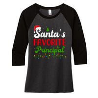 Funny SantaS Favorite Principal Christmas Santa Hat Lights Long Sleeve Women's Tri-Blend 3/4-Sleeve Raglan Shirt