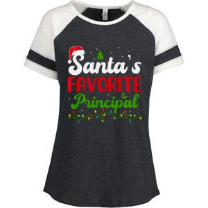 Funny SantaS Favorite Principal Christmas Santa Hat Lights Long Sleeve Enza Ladies Jersey Colorblock Tee