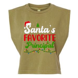 Funny SantaS Favorite Principal Christmas Santa Hat Lights Long Sleeve Garment-Dyed Women's Muscle Tee