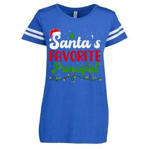 Funny SantaS Favorite Principal Christmas Santa Hat Lights Long Sleeve Enza Ladies Jersey Football T-Shirt