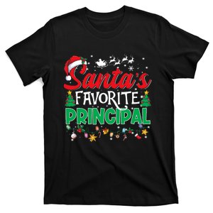 Funny SantaS Favorite Principal Christmas Santa Hat Lights T-Shirt