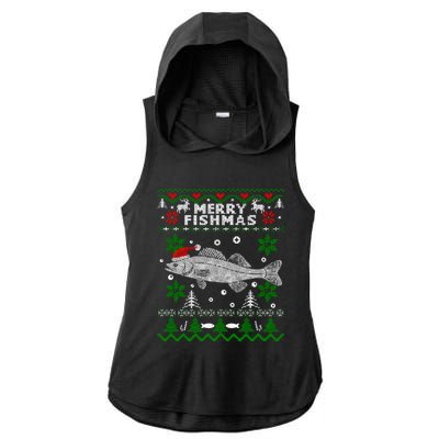 Fishing Santa Fishing Pajamas Ugly Christmas Merry Fishmas Cute Gift Ladies PosiCharge Tri-Blend Wicking Draft Hoodie Tank