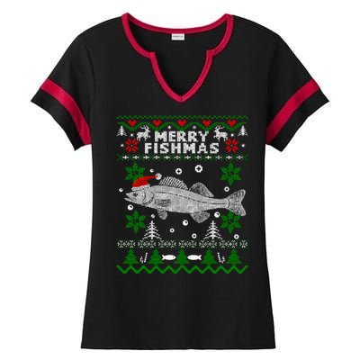 Fishing Santa Fishing Pajamas Ugly Christmas Merry Fishmas Cute Gift Ladies Halftime Notch Neck Tee