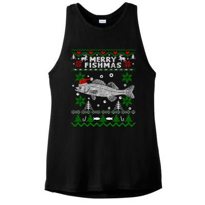 Fishing Santa Fishing Pajamas Ugly Christmas Merry Fishmas Cute Gift Ladies PosiCharge Tri-Blend Wicking Tank