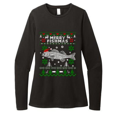 Fishing Santa Fishing Pajamas Ugly Christmas Merry Fishmas Cute Gift Womens CVC Long Sleeve Shirt