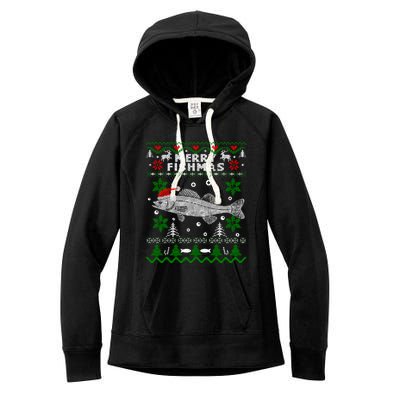 Fishing Santa Fishing Pajamas Ugly Christmas Merry Fishmas Cute Gift Women's Fleece Hoodie