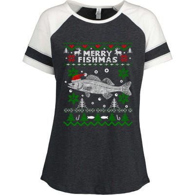 Fishing Santa Fishing Pajamas Ugly Christmas Merry Fishmas Cute Gift Enza Ladies Jersey Colorblock Tee