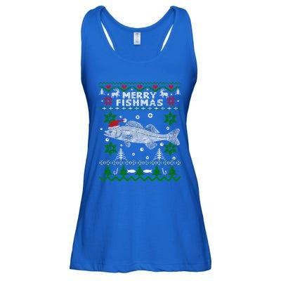 Fishing Santa Fishing Pajamas Ugly Christmas Merry Fishmas Cute Gift Ladies Essential Flowy Tank