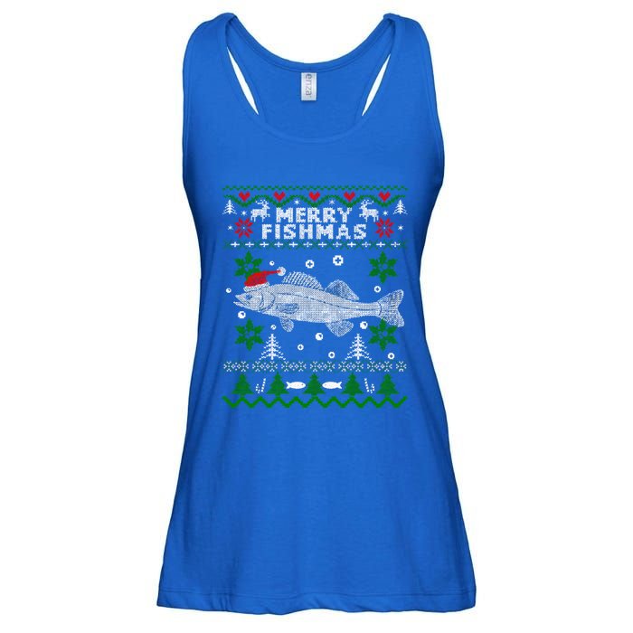 Fishing Santa Fishing Pajamas Ugly Christmas Merry Fishmas Cute Gift Ladies Essential Flowy Tank