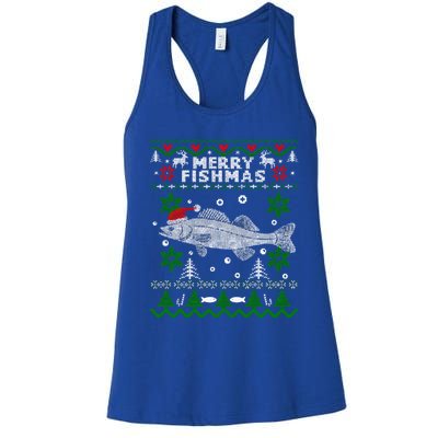 Fishing Santa Fishing Pajamas Ugly Christmas Merry Fishmas Cute Gift Women's Racerback Tank