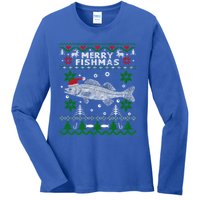 Fishing Santa Fishing Pajamas Ugly Christmas Merry Fishmas Cute Gift Ladies Long Sleeve Shirt