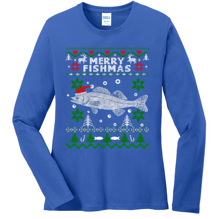 Fishing Santa Fishing Pajamas Ugly Christmas Merry Fishmas Cute Gift Ladies Long Sleeve Shirt