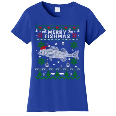 Fishing Santa Fishing Pajamas Ugly Christmas Merry Fishmas Cute Gift Women's T-Shirt