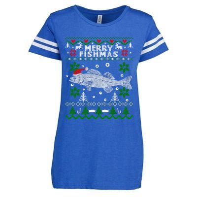 Fishing Santa Fishing Pajamas Ugly Christmas Merry Fishmas Cute Gift Enza Ladies Jersey Football T-Shirt