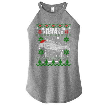 Fishing Santa Fishing Pajamas Ugly Christmas Merry Fishmas Cute Gift Women's Perfect Tri Rocker Tank