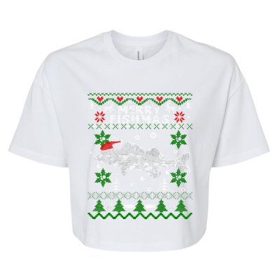 Fishing Santa Fishing Pajamas Ugly Christmas Merry Fishmas Cute Gift Bella+Canvas Jersey Crop Tee