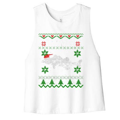 Fishing Santa Fishing Pajamas Ugly Christmas Merry Fishmas Cute Gift Women's Racerback Cropped Tank