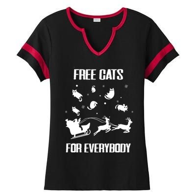 Funny Santa Free Cats For Everybody Sarcastic Christmas Cute Gift Ladies Halftime Notch Neck Tee