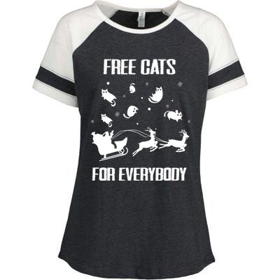 Funny Santa Free Cats For Everybody Sarcastic Christmas Cute Gift Enza Ladies Jersey Colorblock Tee