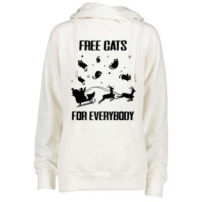 Funny Santa Free Cats For Everybody Sarcastic Christmas Cute Gift Womens Funnel Neck Pullover Hood