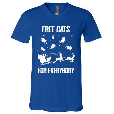 Funny Santa Free Cats For Everybody Sarcastic Christmas Cute Gift V-Neck T-Shirt