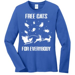 Funny Santa Free Cats For Everybody Sarcastic Christmas Cute Gift Ladies Long Sleeve Shirt