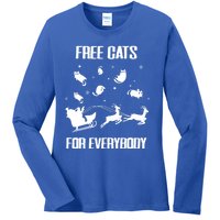 Funny Santa Free Cats For Everybody Sarcastic Christmas Cute Gift Ladies Long Sleeve Shirt