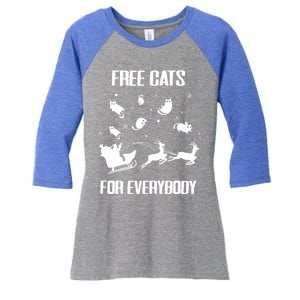 Funny Santa Free Cats For Everybody Sarcastic Christmas Cute Gift Women's Tri-Blend 3/4-Sleeve Raglan Shirt