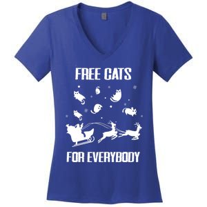 Funny Santa Free Cats For Everybody Sarcastic Christmas Cute Gift Women's V-Neck T-Shirt