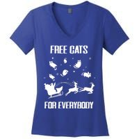 Funny Santa Free Cats For Everybody Sarcastic Christmas Cute Gift Women's V-Neck T-Shirt