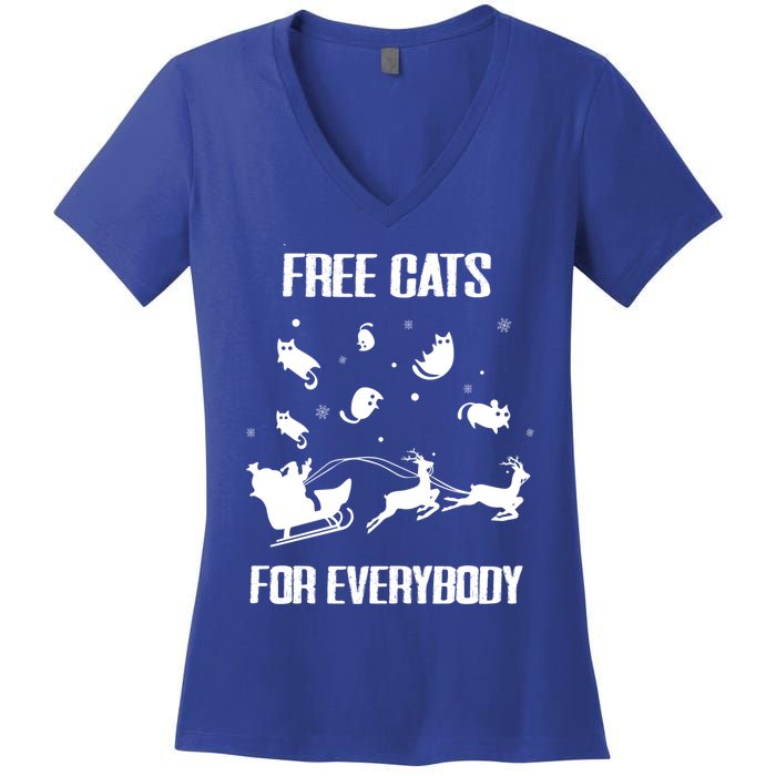 Funny Santa Free Cats For Everybody Sarcastic Christmas Cute Gift Women's V-Neck T-Shirt