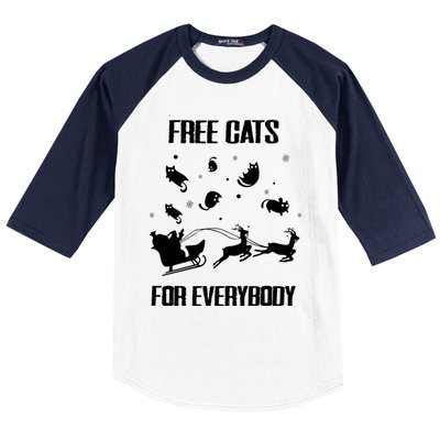 Funny Santa Free Cats For Everybody Sarcastic Christmas Cute Gift Baseball Sleeve Shirt