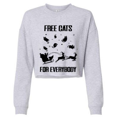 Funny Santa Free Cats For Everybody Sarcastic Christmas Cute Gift Cropped Pullover Crew