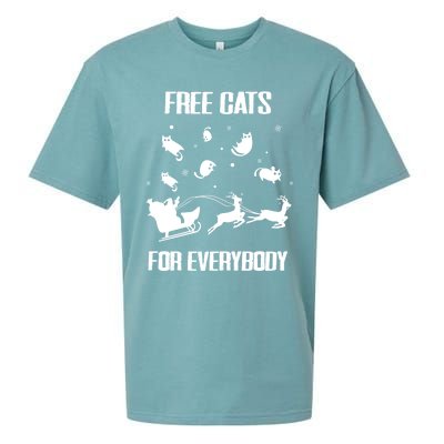 Funny Santa Free Cats For Everybody Sarcastic Christmas Cute Gift Sueded Cloud Jersey T-Shirt