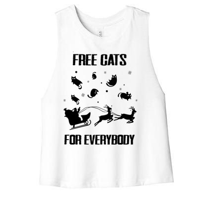 Funny Santa Free Cats For Everybody Sarcastic Christmas Cute Gift Women's Racerback Cropped Tank